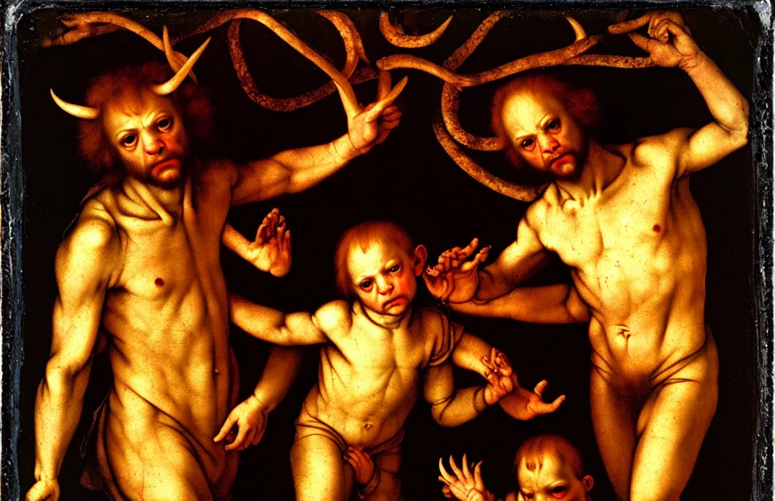 Image similar to a jocund baby faun altarpiece ambiguous transition from night into day focal point intact flawless ambrotype from 4 k criterion collection remastered cinematography gory horror film, ominous lighting, evil theme wow photo realistic postprocessing by hans holbein the younger by jan urschel