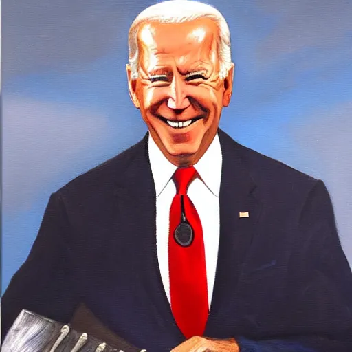 Image similar to oil painting of joe biden with a broadsword