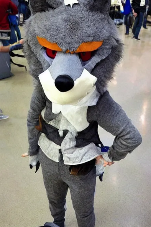 Image similar to an anthropomorphic wolf, fursuit!!!!, cosplay