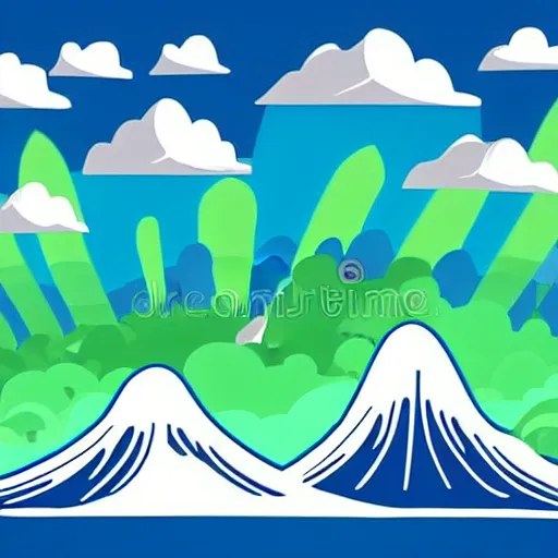 Image similar to giant tsunami wave that is 20 miles high, approaching about to crash into a small coastal town. miniature buildings compared to giant waves are so tall, they seem to touch the sky, large scale image, cartoon color drawing vector illustration, 2d photorealistic flat anime style