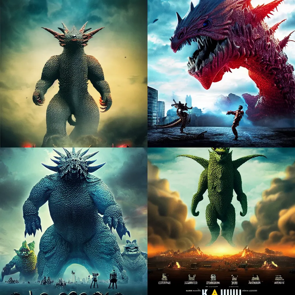 Prompt: kaiju battle, cinematic, detailed, movie poster