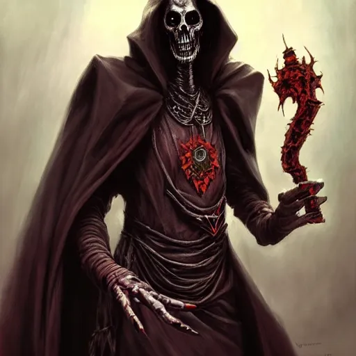 Prompt: lich vecna (d&d), fantasy, horror, missing left hand, painted by raymond swanland
