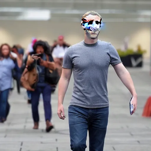 Prompt: mark zuckerberg taking off his human disguise