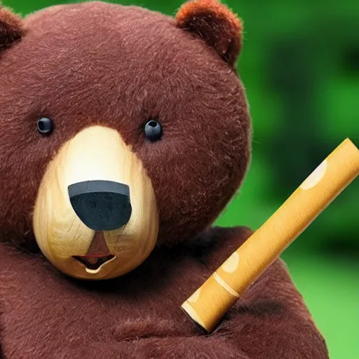 Image similar to a happy bear smoking a joint, realistic, 4 k