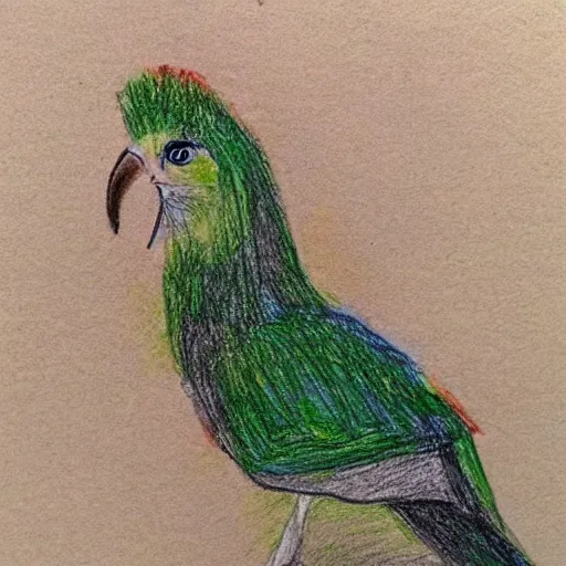 Image similar to sketch on paper of a kiwi bird drawn by an eight year old kid with crayons