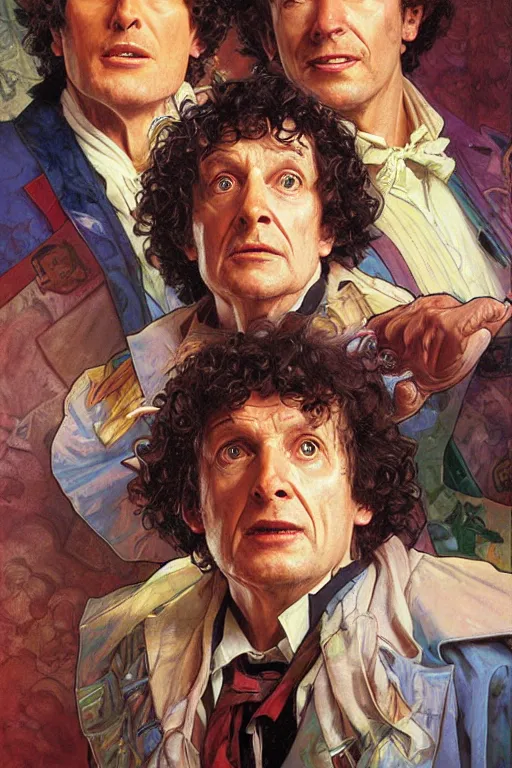 Image similar to The Fourth Doctor, Doctor Who, portrait by Stanley Artgerm Lau, greg rutkowski, thomas kindkade, alphonse mucha, loish, norman Rockwell