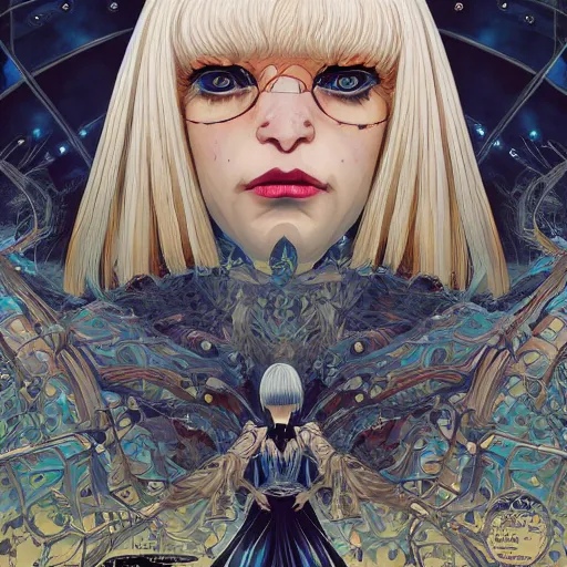 Prompt: portrait of crazy sia kate isobelle furler, symmetrical, glamour, hyper detailed, by yoichi hatakenaka, masamune shirow, josan gonzales and dan mumford, ayami kojima, takato yamamoto, barclay shaw, karol bak, yukito kishiro