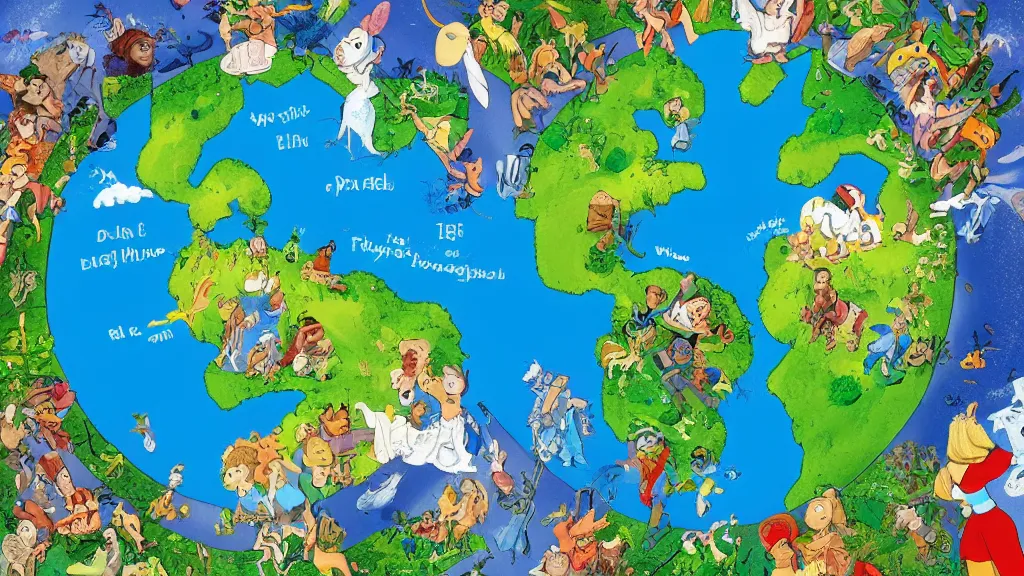 Prompt: the earth globe and climate change disney childrens fairytale story