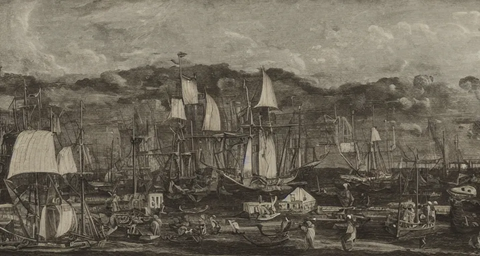 Image similar to a 1 7 th century ship yard