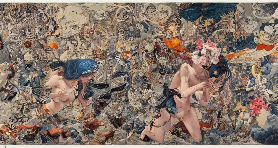 Prompt: the two complementary forces that make up all aspects and phenomena of life, by James Jean