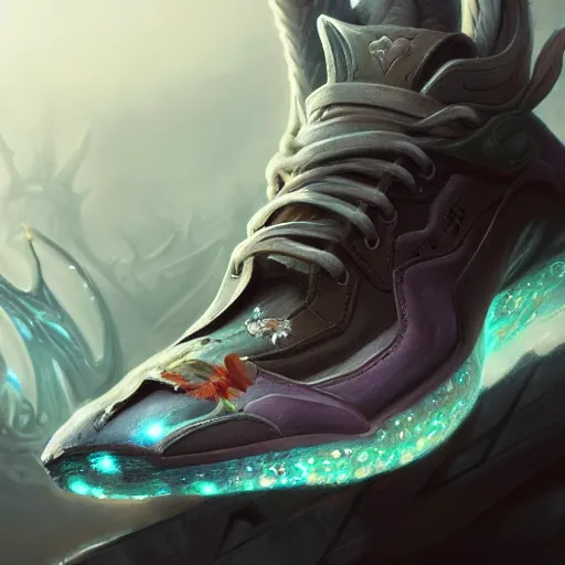 Prompt: painted sneakers, fantasy, intricate, elegant, highly detailed, digital painting, artstation, concept art, smooth, sharp focus, illustration, art by riot games - 1 0 2 4