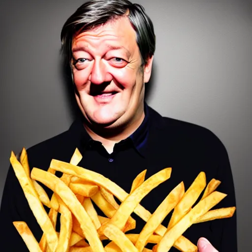 Image similar to ( ( stephen fry ) ) is [ made of ] [ french fries ] hybrid intercross mix