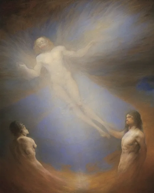 Image similar to etheric transfiguration, beautiful oil painting by Agostino Arrivabene and Francisco Goya,