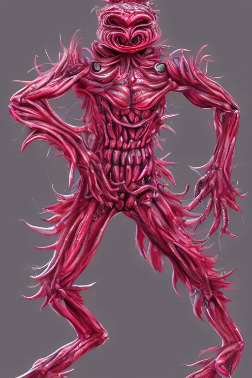 Image similar to a humanoid figure raspberry monster, highly detailed, digital art, sharp focus, trending on art station, anime art style