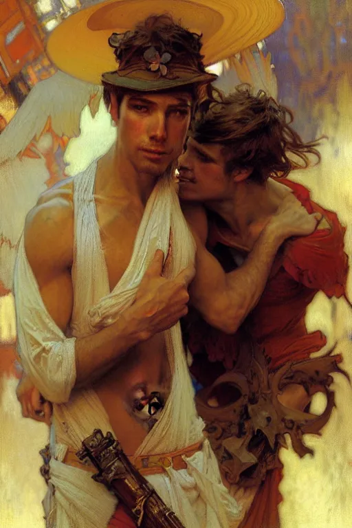 Prompt: 2 attractive male, painting by gaston bussiere, craig mullins, greg rutkowski, alphonse mucha