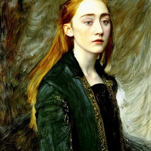 Prompt: Saoirse Ronan painted by John Everett Millais