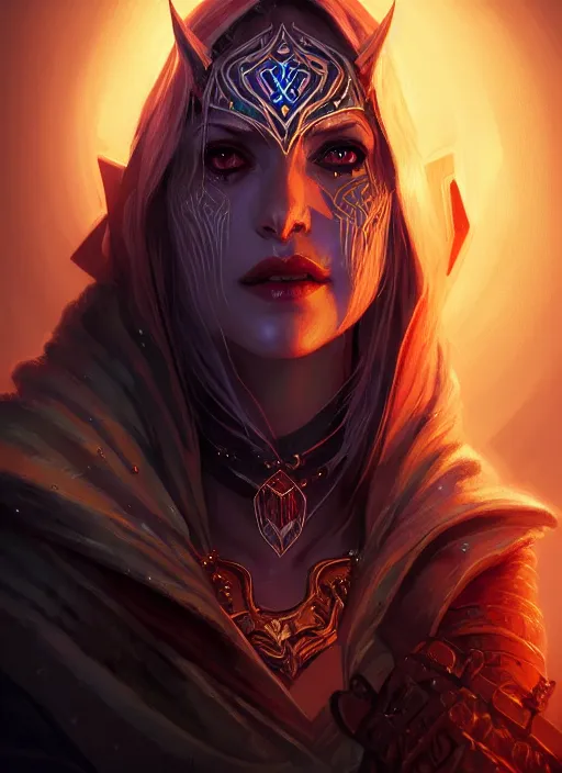 Image similar to portrait of sylvanas windrunner, evil, geometric runes, souls of the dead glowing, intricate, elegant, glowing lights, highly detailed, digital painting, artstation, concept art, smooth, sharp focus, illustration, art by wlop, mars ravelo and greg rutkowski