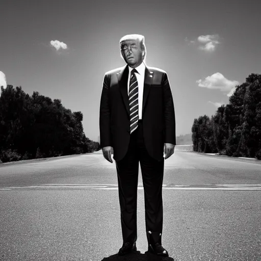 Image similar to a medium - shot still of donald trump, dictator gear, looking into the distance, natural light, photography, photorealistic by terry richardson