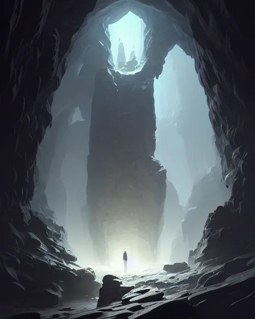 Image similar to professional concept art of a ominous floating giant in a dark cavern by artgerm and greg rutkowski ( thin white border ). an intricate, elegant, highly detailed digital painting, concept art, smooth, sharp focus, illustration, in the style of cam sykes, wayne barlowe, igor kieryluk.