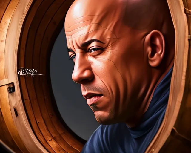 Image similar to a barrel of vin diesel. art by artgerm. highly detailed 8 k. intricate. lifelike. soft light. nikon d 8 5 0.