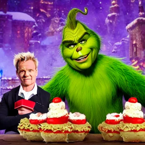 Prompt: gordon ramsey starring as the grinch movie still