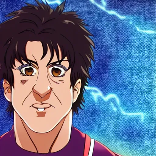 Image similar to sylvester stallone as anime character, kyoto animation, magical