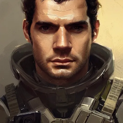 Image similar to portrait of a man by greg rutkowski, he looks like henry cavill with military short hair, wearing tactical gear of the galactic alliance, he is about 3 0 years old, highly detailed portrait, digital painting, artstation, concept art, smooth, sharp foccus ilustration, artstation hq