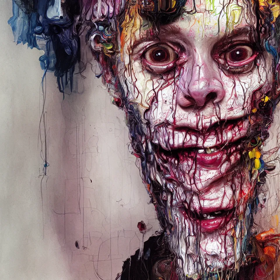 Image similar to bright realistic chabad cult smiling franticly, old apartment, rotten flesh, diffuse lighting, fantasy, intricate, elegant, highly detailed, lifelike, photorealistic, digital painting, artstation, illustration, concept art, smooth, sharp focus, art by francis bacon and jenny saville and agnes cecile