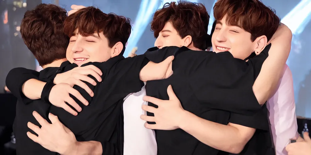 Image similar to charlie puth hugging Jung kook