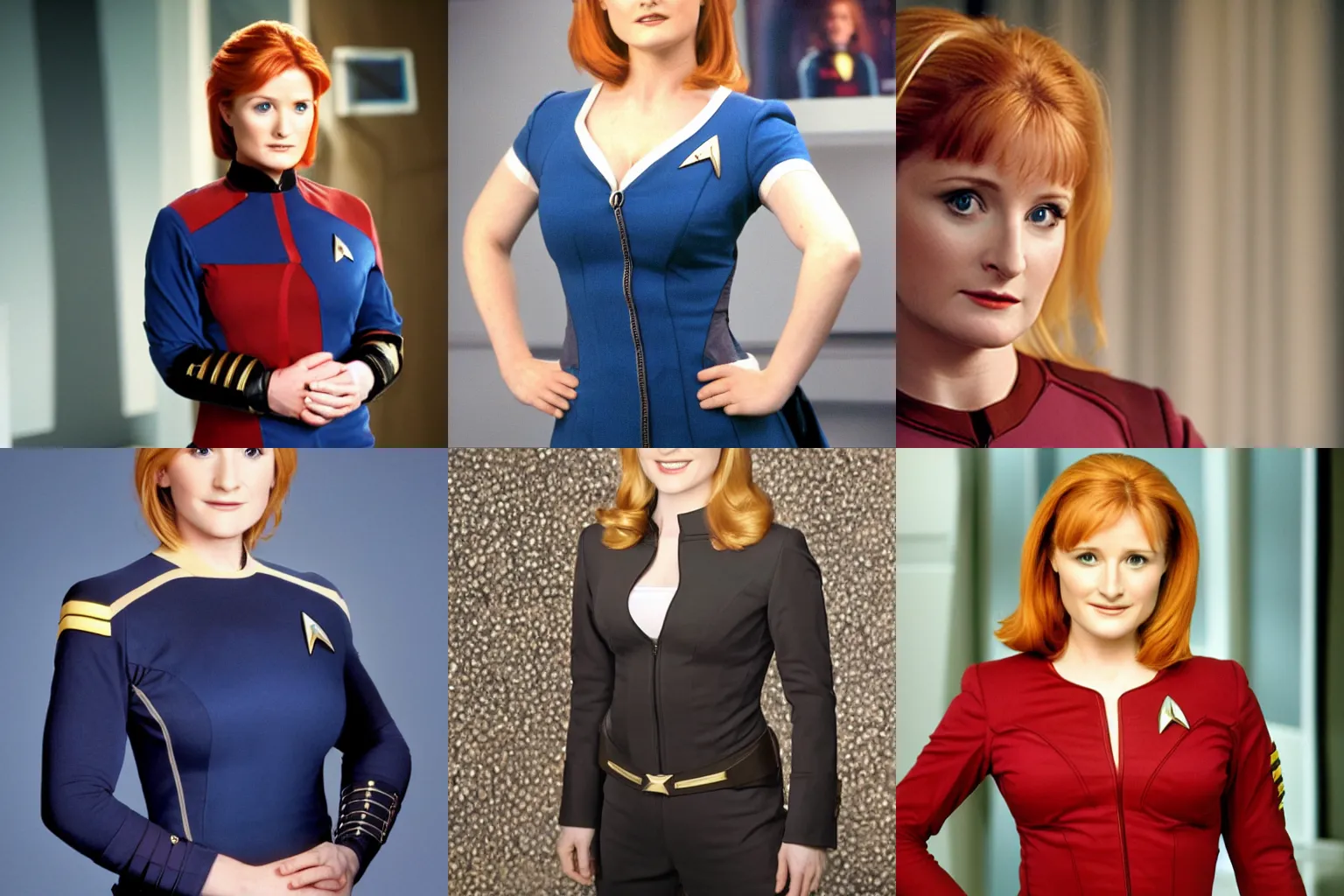 Image similar to Melissa Rauch as captain Kathryn Janeway of star trek Voyager