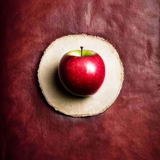 Prompt: an apple made of goat leather, close up, award winning digital photography