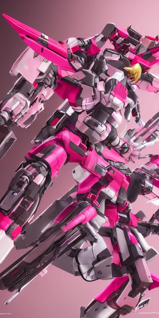 Image similar to isometric of female gundams in pink and red collection ， 3 d octane render ， provenance ， detailed,