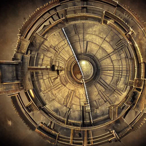 Image similar to clockwork city in space, steam punk, 3 d, detailed, rustic, cubism