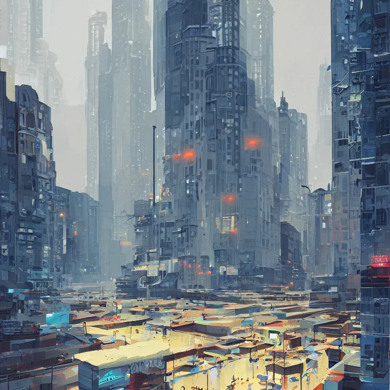 Prompt: morning flood in an empty city, , painted by James Gilleard, airbrush