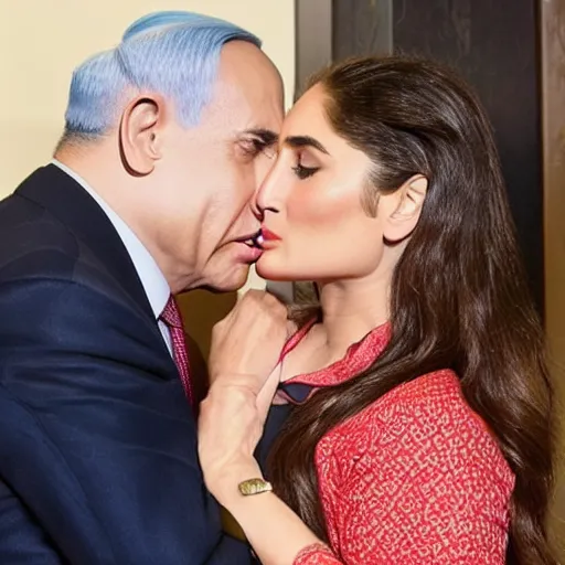 Prompt: kareena kapoor kissing benjamin netanyahu