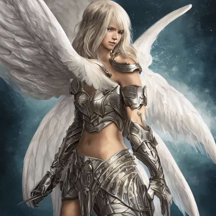 Prompt: A female angel with a shinny armour and Big Wings ,D&D, fantasy, highly detailed, digital art, artstation, smooth, sharp focus, fantasy illustration, art by Peter Tang and artgem and Alina Ivanchenko and Hirokazu Yokohara and Kago Shintaro