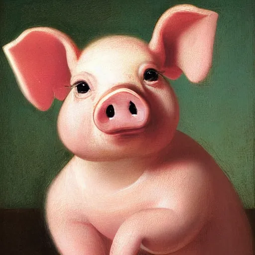 Prompt: cute little pink pig with pearl earrings, high definition, oil painting, digital, by mauritshuis