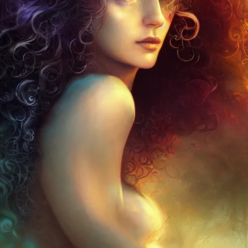 Prompt: beautiful mermaid with curly hair, magical details, magical atmosphere, digital art, matte painting, concept art, devianart, cinematic lighting, hyper - detailed, cgsociety, 3 - d 8 k, high resolution, in the style of charlie bowater, tom bagshaw, alexis franklin, elena masci, pawel rebisz