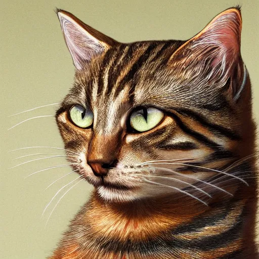 Image similar to tabby cat in the museum, cuddly fur, highly detailed, sharp focus, digital painting, artwork by Victor Adame Minguez + Yuumei + Tom Lovell + Sandro Botticelli