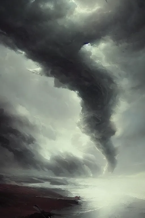 Prompt: feeling of despair, tornado, storm, by greg rutkowski, artstation