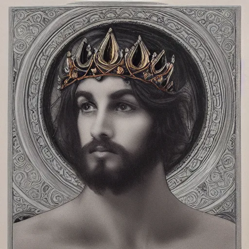 Image similar to Pre-Raphaelite male portrait crown chakra third eye