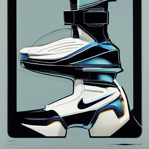 Prompt: retro futuristic Nike Air Mag sneakers by syd mead