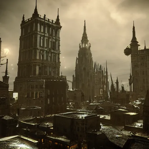 Prompt: grimdark gothic city, unreal engine, 8 k, ultra realistic, ultra detail