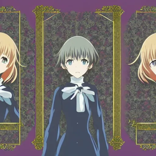 Image similar to character face portrait of violet evergarden by kyoto animation, in a victorian home background, anime