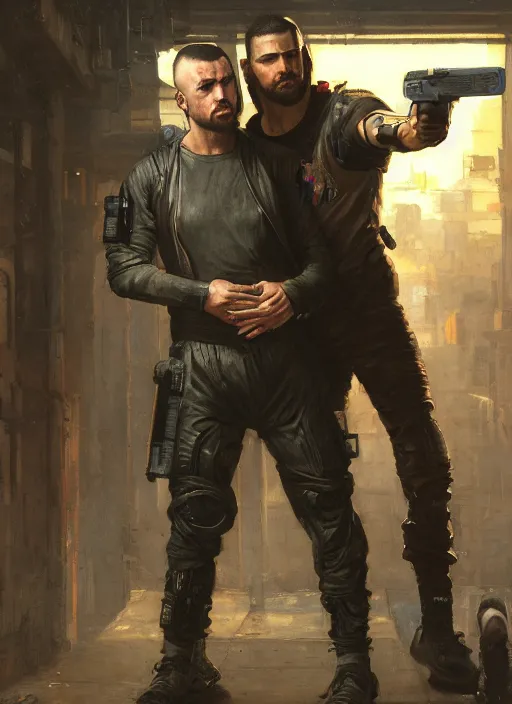 Image similar to cyberpunk jujitsu instructor. cyberpunk mercenary in a military vest ( blade runner 2 0 4 9, cyberpunk 2 0 7 7 ). orientalist portrait by john william waterhouse and james gurney and theodore ralli and nasreddine dinet, oil on canvas. cinematic, hyper realism, realistic proportions, dramatic lighting, high detail 4 k