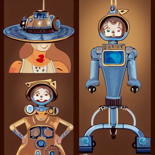 Prompt: portraits of an retro futuristic steampunk robot maid