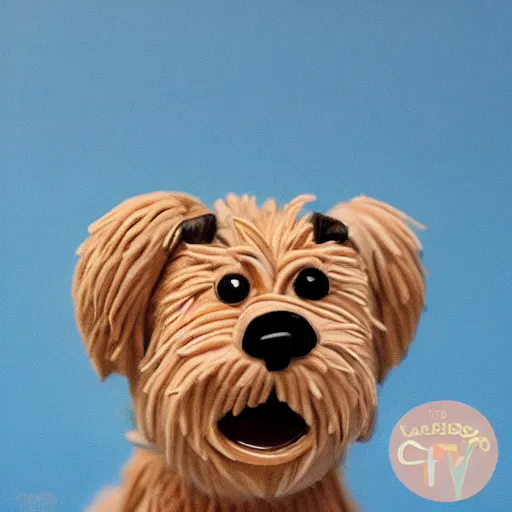 Prompt: wheaten terrier claymation detailed colorful laika Wes Anderson