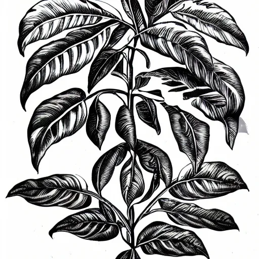 Image similar to coffee plant, hand drawn, engraved vector, by alexanderpokusay