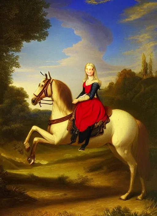 Image similar to princess on horse in god light, by asher brown durand, medieval art