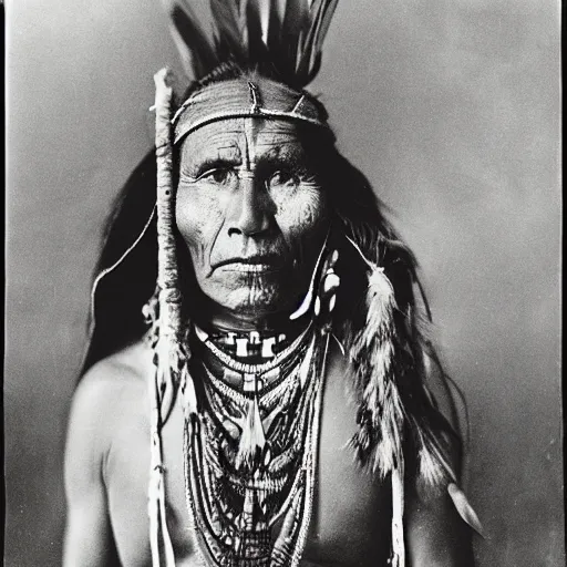 Image similar to vintage photo of a native american hopi shaman in a trance by edward s curtis, photo journalism, photography, cinematic, national geographic photoshoot
